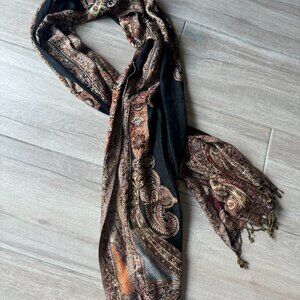 NWT Black & Tan Silk Blend Scarf
